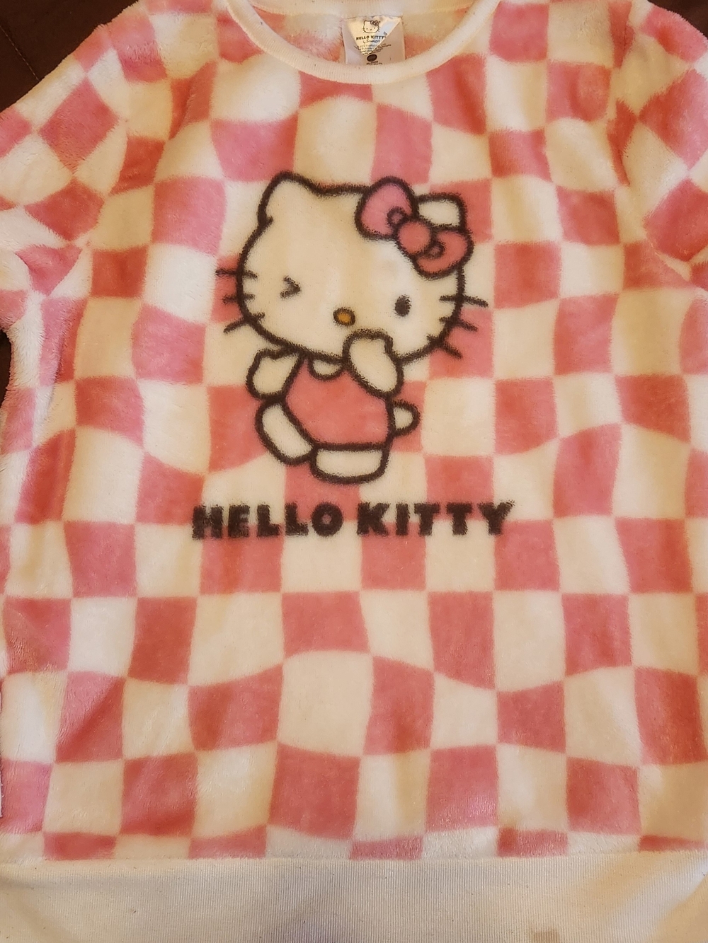 Hello Kitty Pink & White Check Plush Top